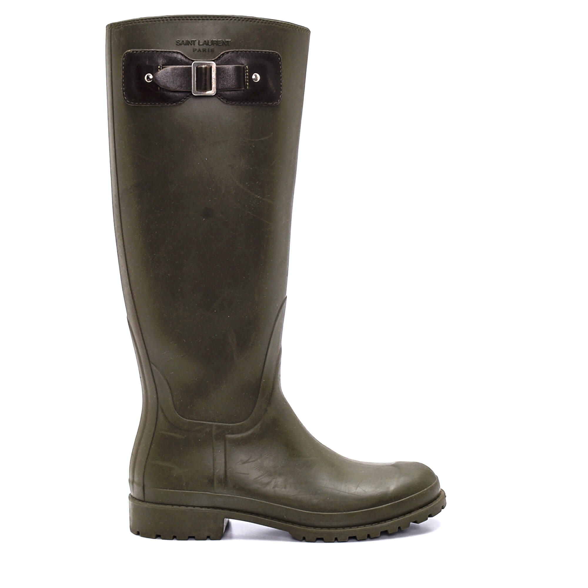 Yves Saint Laurent - Khaki Rubber Rain Boots 